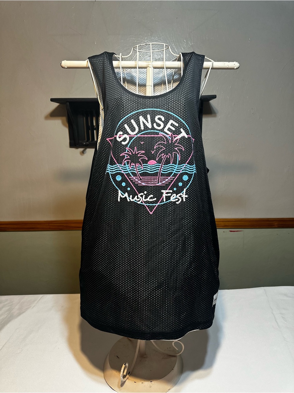 Graphic Black 'Sunset Music Fest' Mesh Jersey style tank top